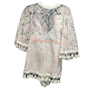 •NWT• Luxxel lace w/ pompom detail romper • size S • white w/ baby pink